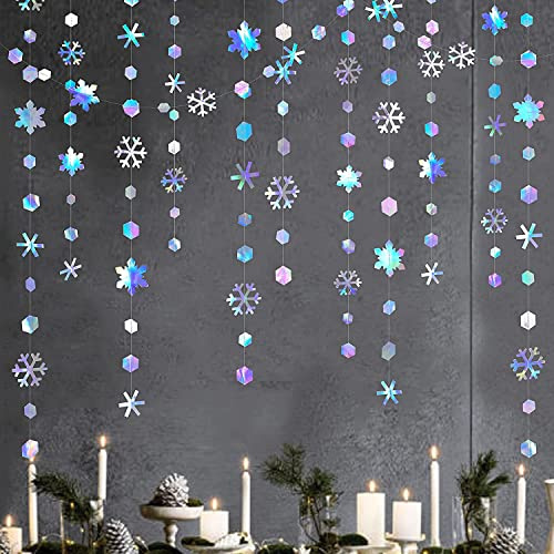 pinkblume 52 Fuß Winterwunderland-Partydekorationen schillernde Schneeflockengirlande holografische Schneeflocken-Luftschlange aus Papier für den Winter Onderland Weihnachten Frozen Geburtstag Hochzei