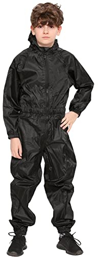 A2Z 4 Kids Flickor Pojkar Regnrock Barn Mode Puddle Kostymer Allt I Ett Vattentät Huva - Rainsuit 642 Black 9-10