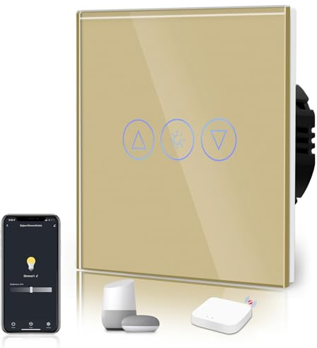 BSEED Smart ZigBee Dimmer Schalter Unterputz Dimmerschalter mit Berührungssensor Glaspanel 2.4GHz WiFi Wandschalter (Hub Erforderlich)Kompatibel mit Alexa/Google Home/Tuya/Smart Life 1 Fach 1 Weg Gold