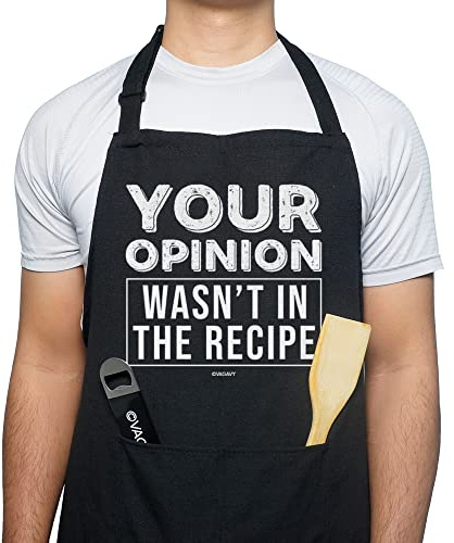 VAGAVY 100% Cotton, Black Funny Aprons for Men, Dad, Husband - Birthday, Father’s Day Grilling Gifts for Papa, Husband.