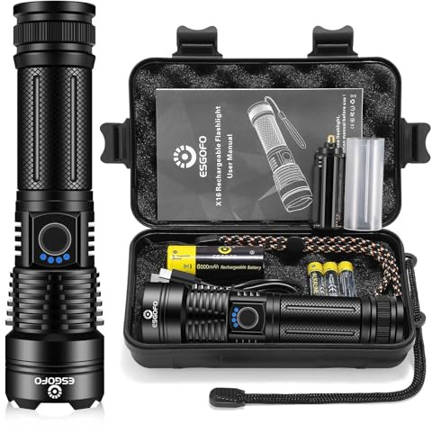 Esgofo Flashlights High Lumens 100000 Rechargeable, Super Bright Handheld LED Flash Light, Powerful Emergency Linternas, Waterproof, Long Lasting, for Hiking Camping Gift