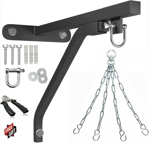 Heavy Duty Punch Bag Wall Bracket Steel Mount Hanging Stand Boxing Hanger with Chain & Gripper