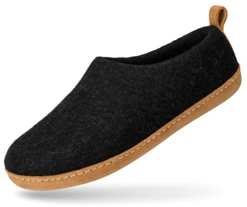HAUSSIMPLE Wool Slippers, Felted Closed Back House Shoes with Leather Sole
