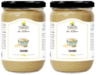 Tahini Libanés Auténtico - 100% Pasta de Sésamo - Rico en Proteínas, Fibras y Antioxidantes, Vegano - Ideal para Hummus y Salsas - Certificado de Comercio Justo - 2x330g - Terroirs du Liban.