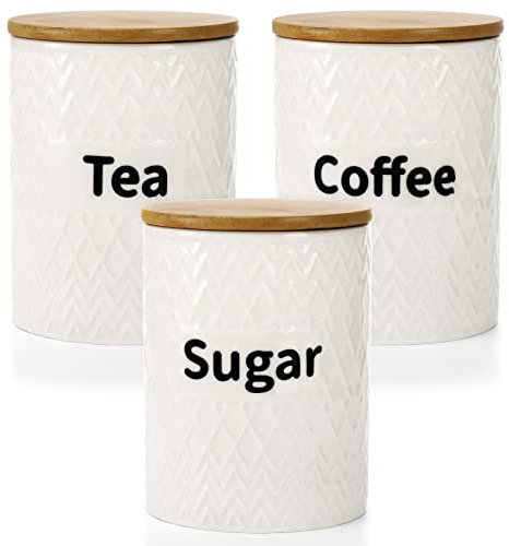 Peohud 3 Pack Ceramic Kitchen Canister Set, 29oz Airtight Food Storage Jars with Bamboo Lids, Tea Coffee Sugar Container Set for Counter, Kitchen Decor