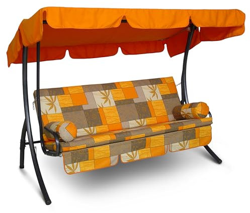Angerer Hollywoodschaukel Trend – Schaukel zum Sitzen, Liegen & Entspannen, inkl. Bett-Funktion, einfache Montage, Made in Germany, waschbare Kissenbezüge, Terra-Braun Gemustert