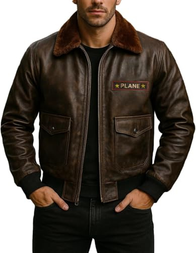 Chaqueta piloto de cuero de oveja negra para hombre de Fashion_First - Chaqueta bomber negra para hombre con cuello de piel sintética, M