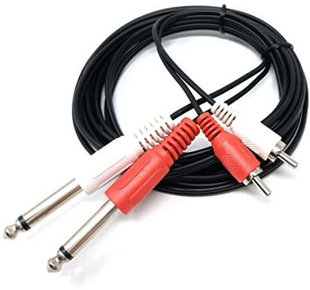 DRUT 3m, Twin 6.35mm MONO Jack Plugs to 2 x RCA Phono Plugs OFC Audio | Shielded/OFC wiring. No drivers needed, plug & play. Great for guitar pedals, keyboards, PA systems, and mono instrument...
