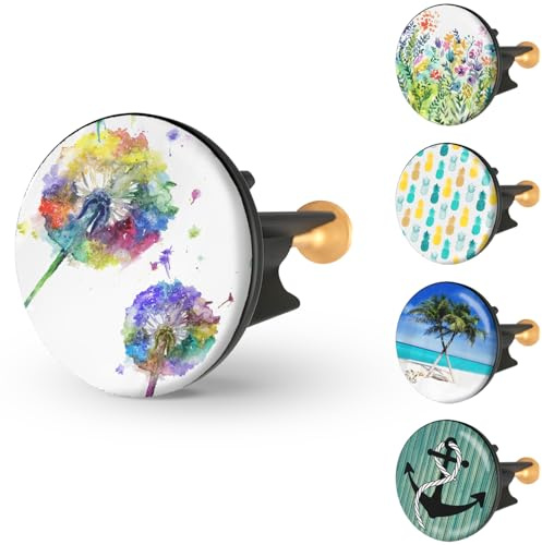 arteneur Waschbeckenstöpsel 40mm mit Motiv Pusteblume | Excenterstopfen mit Edelstahl-Kopf, extra schwere Messingschraube für stabilen Halt, höhenverstellbar 65-85 mm, rostfrei