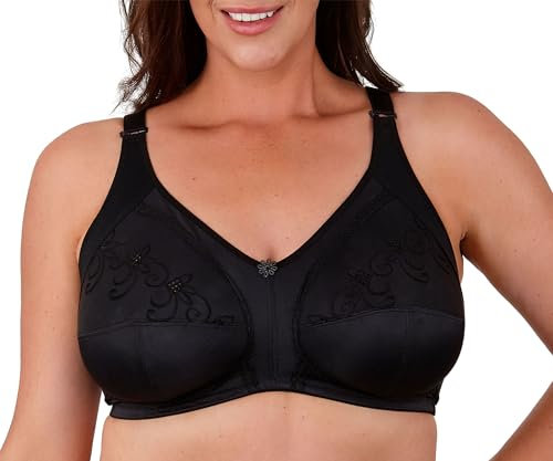 Women's Cotton Blend Comfort Support Full Cup Non Padded Non Wired Embroidered Bra (Black, 38E)