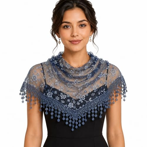 MAIRY Schal mit Dicken Fransen Lace Floral Leichtes Dreieck Schal-Verpackungs-Schwarz Vintage Unendlichkeit Haar Für Damen DE138004