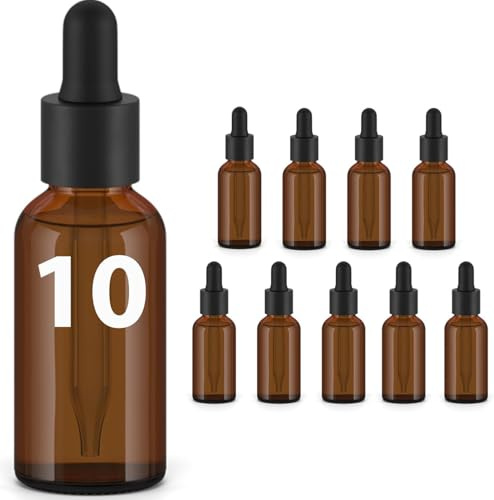 Essenciales 10 leere Tropfflaschen mit Pipette aus Glas, 30 ml, wiederbefuellbare Behaelter fuer Kosmetik, Labor und Aromatherapie