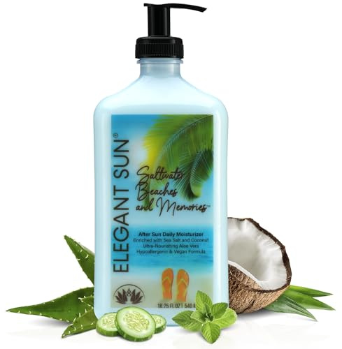 Saltwater Beaches Tan Extender, After Sun Lotion or Tanning Bed Moisturizer, Aloe Vera Base, Hypoallergenic, Sensitive Skin Care Lotion for Men or Women, Unisex Fresh Scent, Elegant Sun