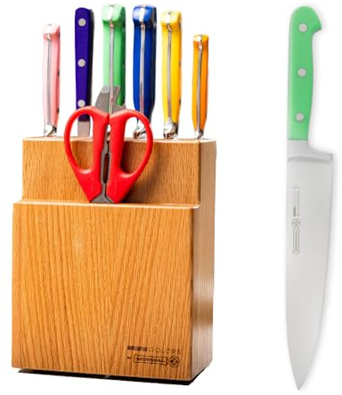 Mundial Colors 8 Pieces Kitchen Knife Set Multicolor with Block - Full Tang Blade, Hand Sharpened Knife Edges, Forged Knives Ideal for Meat, Fish, Fruits and Vegetables, Wooden Storage Block