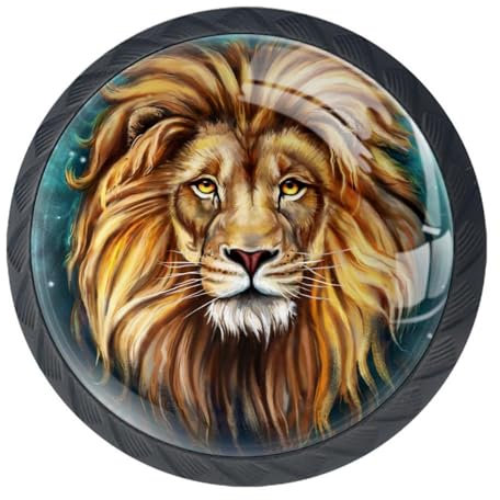 4Pcs Drawer Knobs Brown Lion Head Animal King Paint Cabinet Knobs Cupboard Handles Hardware Round Mushroom Door Pull Handle for Cabinet Wardrobe Drawer Bedroom Bathroom Furniture