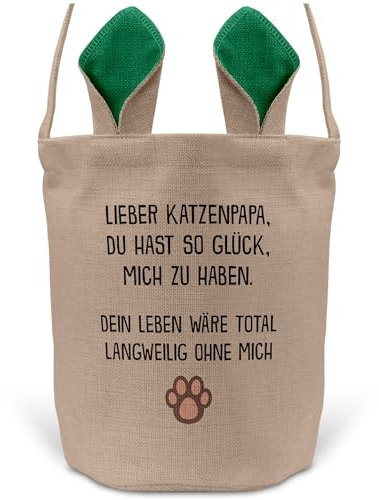 22Feels Katzenpapa Herrchen Katzen Osterkorb mit Henkel Ostergeschenk Tragetasche Ostern Deko Osternest Körbchen Hasenohren (Beige/Grün)