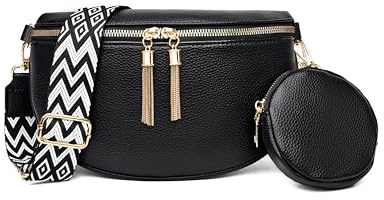 FANFUSUZI UmhäNgetaschen Damen Crossbody Bag Damen Klein Tasche Damen Bodybag Damen Bauchtasche Breiter Gurt Mit ReißVerschluss (schwarz)