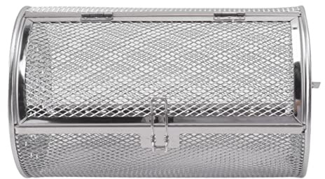 Paniers à Griller Roulants, Panier à Barbecue pour Tournebroche, Grille De Barbecue Ronde en Maille, Cage De Gril en Acier Inoxydable, pour Légumes à Noix Séchées Aux Cacahuètes(C)