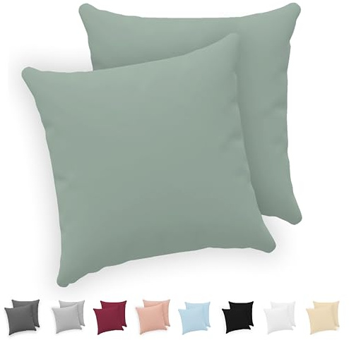 Twinzen - Funda Almohada 65x65 cm - Juego de 2-100% Algodón - Verde | Certificado Oeko-Tex · con Cremallera · Jersey · 150 g/m² · Transpirable · Lavable · Ideal para cojín de sofá y Cama