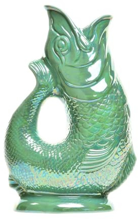 The Original Gluggle Jug - Sea Green Lustre Glug Jug in XL, 28cm 1.4L - Gug Glug Fish Shaped Jug - Decorative Glugging Water, Cocktail, Wine & Gin Pitcher, Decanter or Vase - Hand Made in Britain
