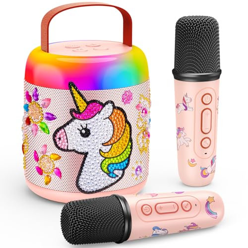 Karaoke con 2 Microfono Bambini, Gralal Regalo Bambina 3-12 Anni Microfono Bluetooth Karaoke per Bambini Giochi Bambina 3-12 Anni Femmina Unicorno Bambina Regalo Giocattoli Bambina 3-10 Anni