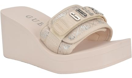 GUESS Damen Dellean Keilsandale, Light Natural/Silver 110, 41 EU