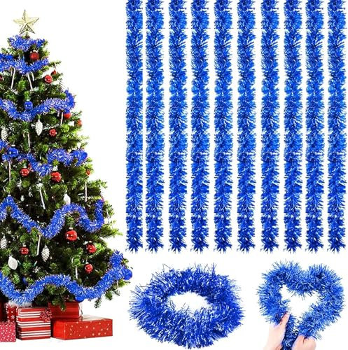 Guirnalda de Oropel Navideña, 10 Piezas Metálicas Brillantes, Espumillón para Árbol de Navidad, Decoraciones de Interior y Exterior (D)