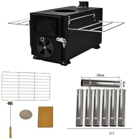 Holzofen, Kleiner Holzofen, Tragbarer Holzofen, Outdoor Zeltofen mit 7 Kaminrohren, Campingofen mit Größerer Heizleistung für Zelte, Eisfischen, Grillen, Wandern