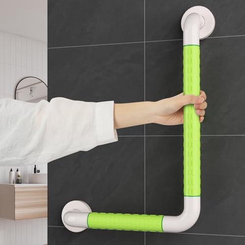 KULACO Corrimano per anziani, maniglione per doccia in acciaio inox verde, 45 x 30 cm, corrimano per vasca da bagno a forma di L, maniglione a muro per scale in bagno e toilette