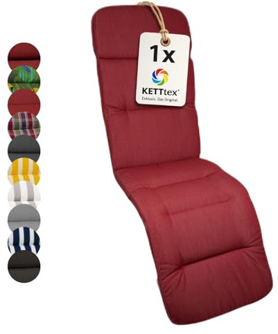 KETTtex EXKLUSIV Auflage Relaxliege Agora Bordeaux I Gartenliege Polster 175x50x9cm I hochwertige & Pflegeleichte Liegenauflage I Wetter- & formbeständige Liegen-Auflage I KTH3 Liegestuhlauflage