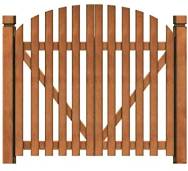 Portal de jardín de madera con doble apertura, división con marco de arco, color madera de teca elegante, marrón, 140 x 100 cm