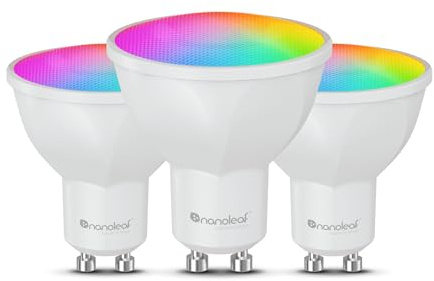 Nanoleaf Matter GU10 Smart LED Lampe - 3 RGBCW Dimmbar Glühbirne, 16 Mio. Farben, 400 Lumen, WiFi Bluetooth App/Sprachsteuerung (Alexa, Apple, Google), Wohn- & Schlafzimmer Deko