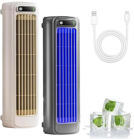 Rafraichisseur D'air, Climatiseur Portable, Silencieux et 3 Vitesses, Rechargeable, pour Chambre, Bureau, Maison, Restez Au Frais En Été (Gris+Beige)