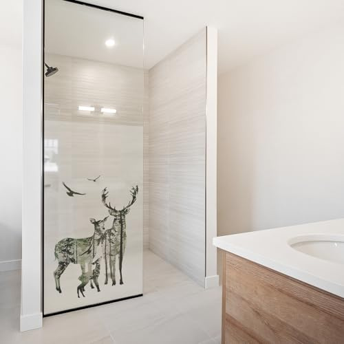 yabaduu Film adhésif pour cabine de douche, porte de douche, en verre dépoli, imperméable, décoratif pour salle de bain, douche - 26 cerf, 100 x 180 cm
