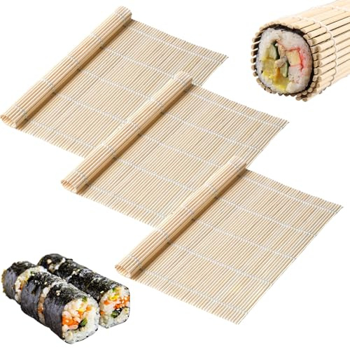 AONAYO 3 Stück SushiMatte,SushiMaker,SushiRoller,Bambusmatte Sushi,23 * 23cm SushiRollmatte Für Anfänger Diy - Küchen,Natürliche Bambusmatte Zum Rollen Von SushiFür Anfänger,Sushi-Liebhaber