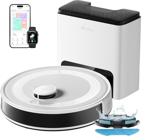 Lefant M2 Plus Robot Aspirador y Fregasuelos, 6000Pa con Estación de Vaciado Automático, Navegación Láser con Mapeo, Evitación de Obstáculos PSD, 140min Autonomía, Ideal para Pelos de Mascotas