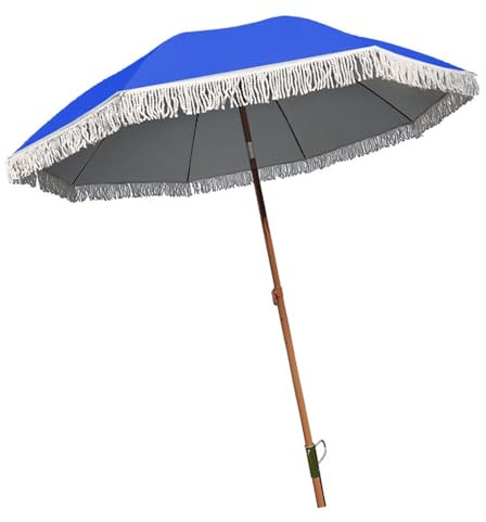 YCBTPS 200cm Parasol De Plage À Franges, Parasol D'extérieur Rond De Jardin, Parasol À Frange De Balcon avec 8 Baleines, UV 50+(Blue)