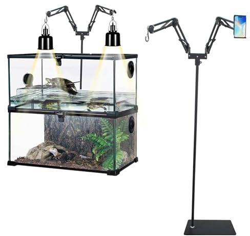 QoTang Support de Lampe Chauffante Dual pour Reptiles,Réglable Hauteur 39 à 175 cm,Bras Pivotant à 360° Support de Lampe pour Terrarium,pour Tortue Lézard Serpent