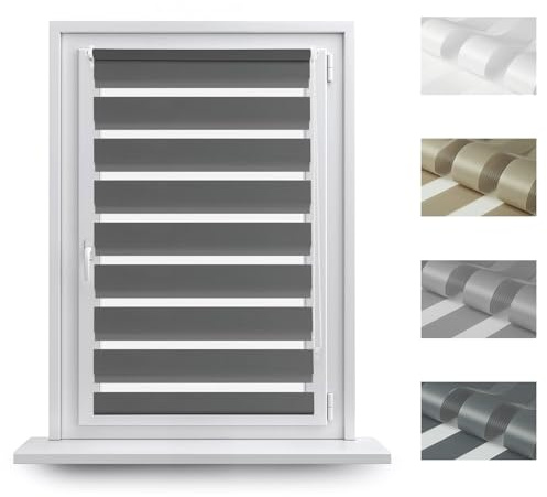 RENA Rollos Für Fenster Ohne Bohren - Tag und Nacht - Doppelrollo Klemmfix - Fensterrollo Innen Rollo Set - 81 x 140 cm - Graphit