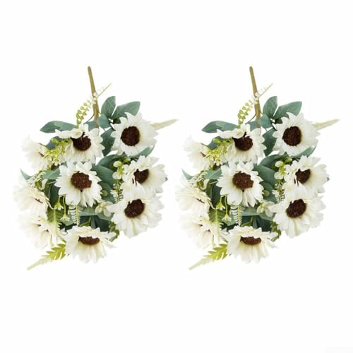 Splendido bouquet di girasoli da esposizione floreale, 2 pezzi, per la casa o la decorazione di matrimoni (bianco)