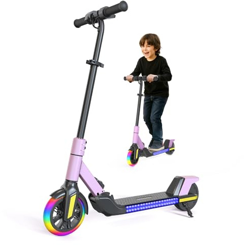 Patinete eléctrico Plegable para niños (6 – 14 años) – Velocidad máxima 16 km/h, Alcance de 8 km, Rueda Delantera de 7 Pulgadas con función de autoiluminación, Rueda Trasera Completa de 6 Pulgadas