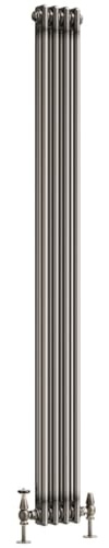 Go Bathrooms Traditional 2 Column Radiator 1800x200mm Raw Metal | Cast iron style tall vertical designer radiator for central heating systems. Features 2 column panels with raw metal finish.