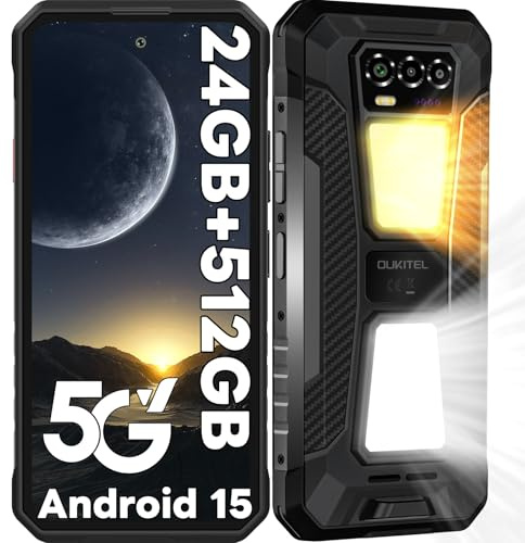 OUKITEL WP58 Pro Outdoor Handy 5G, 24GB+512GB/1TB, 10000mAh/33W Outdoor Smartphone Android 15, 6.7/120Hz Rugged Smartphone, Dual Camping Licht, 64MP Baustellenhandy, 5G Dual SIM/NFC/IP68 Wasserdicht