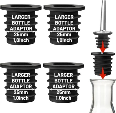 Heanvmyss 4 Pcs Bottle Neck Adapter,Liquor Pourer Adapters,Neck Spirits Pour Spout Adapter,Liquor Bottle Pourers,Universal Speed Pourers for Liquor Bottles,Spout for Olive Oil & Spirits(1in/25mm)