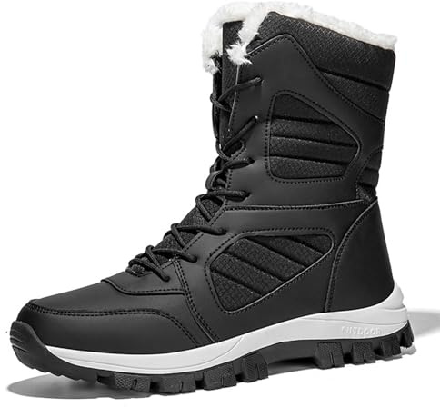 Stivali da Donna in Pelle Barefoot Stringate Stivaletto Neve Stivaletti Tacco Nero 39