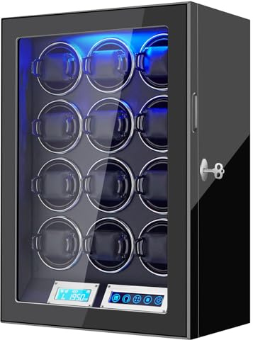 GCCRGRC Watch Winder 12 Slots Automatic Watches,Ultra-Quiet Japanese Motors, Built-in LED Illumination and LCD Touchscreen Control