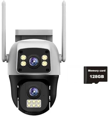 Telecamere di Sorveglianza, Telecamera IP PTZ con scheda SIM 4G da 2 MP, doppio obiettivo, doppio schermo, wireless, WiFi, for sorveglianza esterna, rilevamento umano(2MP Cam Add 128G)