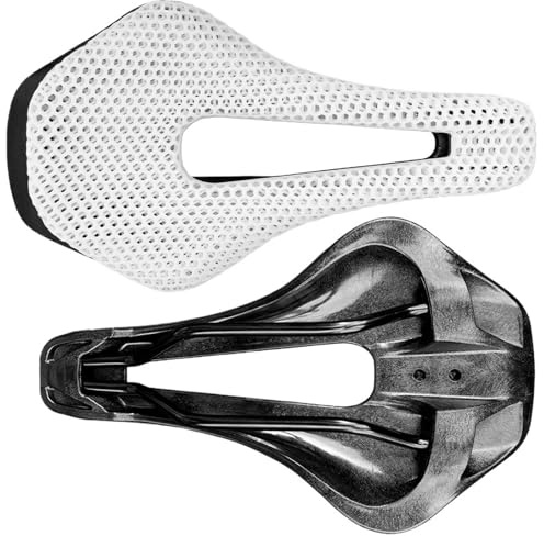 Selle ultralégère entièrement en Carbone imprimée en 3D, siège de vélo Creux et Confortable for VTT et Course sur route/419(White Plastic Base)