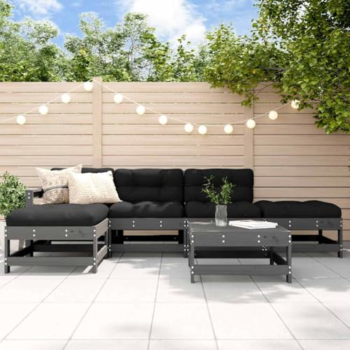 Owoxanthellate 6-TLG. Garten-Lounge-Set aus massivem Kiefernholz Grau 62x62x70 cm mit wetterfesten Oxford-Kissen, modulares Balkonmöbel für Terrasse Garten überdachten Balkon