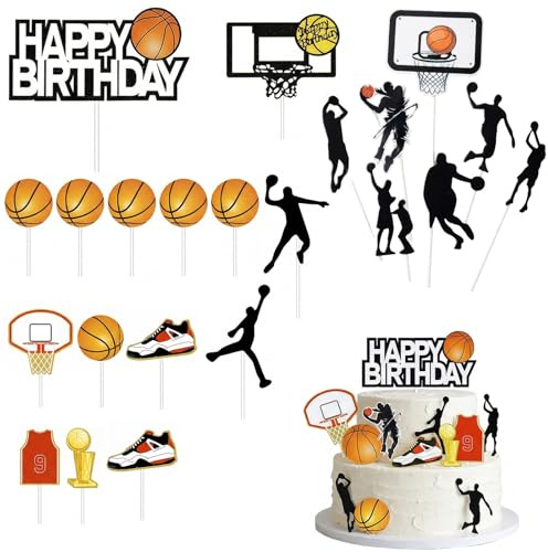COYUN 22 Piezas Decoración Tarta Baloncesto para Cumpleaños, Topper Tarta Baloncesto,Decoracion Tartas Cumpleaños,Decoración de Pasteles Infantiles para Niños y Fans del Basquet, Adornos para Cupcakes